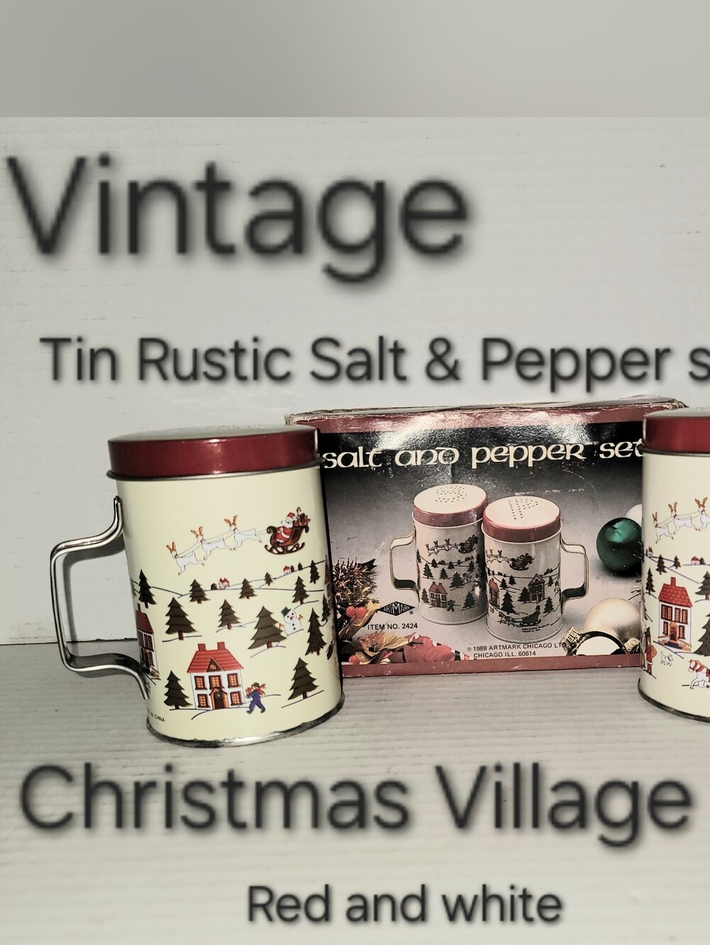 Vintage Christmas Village Salt & Pepper Shakers - Red and White